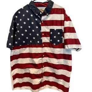 Red Head Short Sleeve American Flag Shirt size 2XL,‎ Cotton, Patriotic
